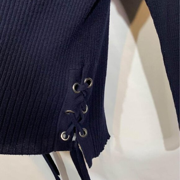 𝅺89TH & Madison navy sweater with silver gromets and lace up. Size small. - Picture 2 of 9